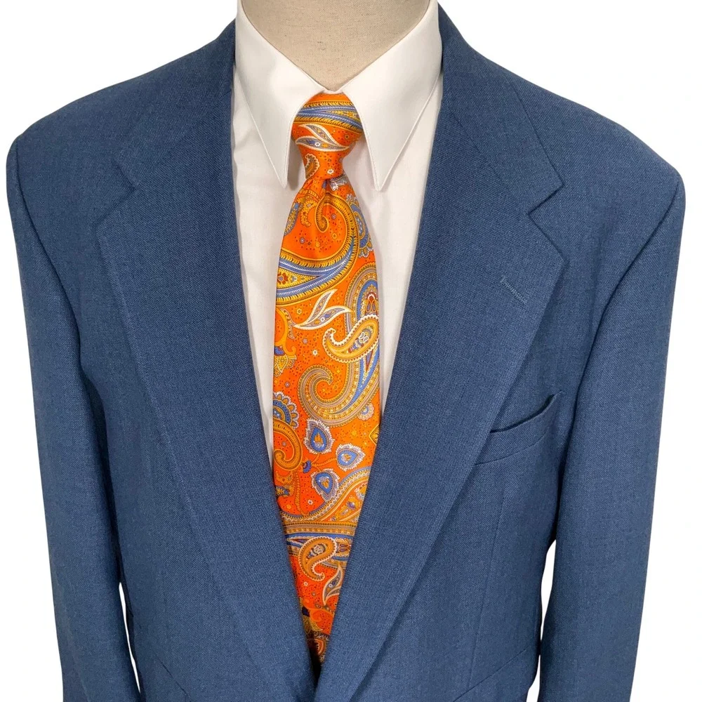 Stafford Blazer Mens 44R Blue 2 Roll Hopsak Gold Crest Button Americana USA VTG